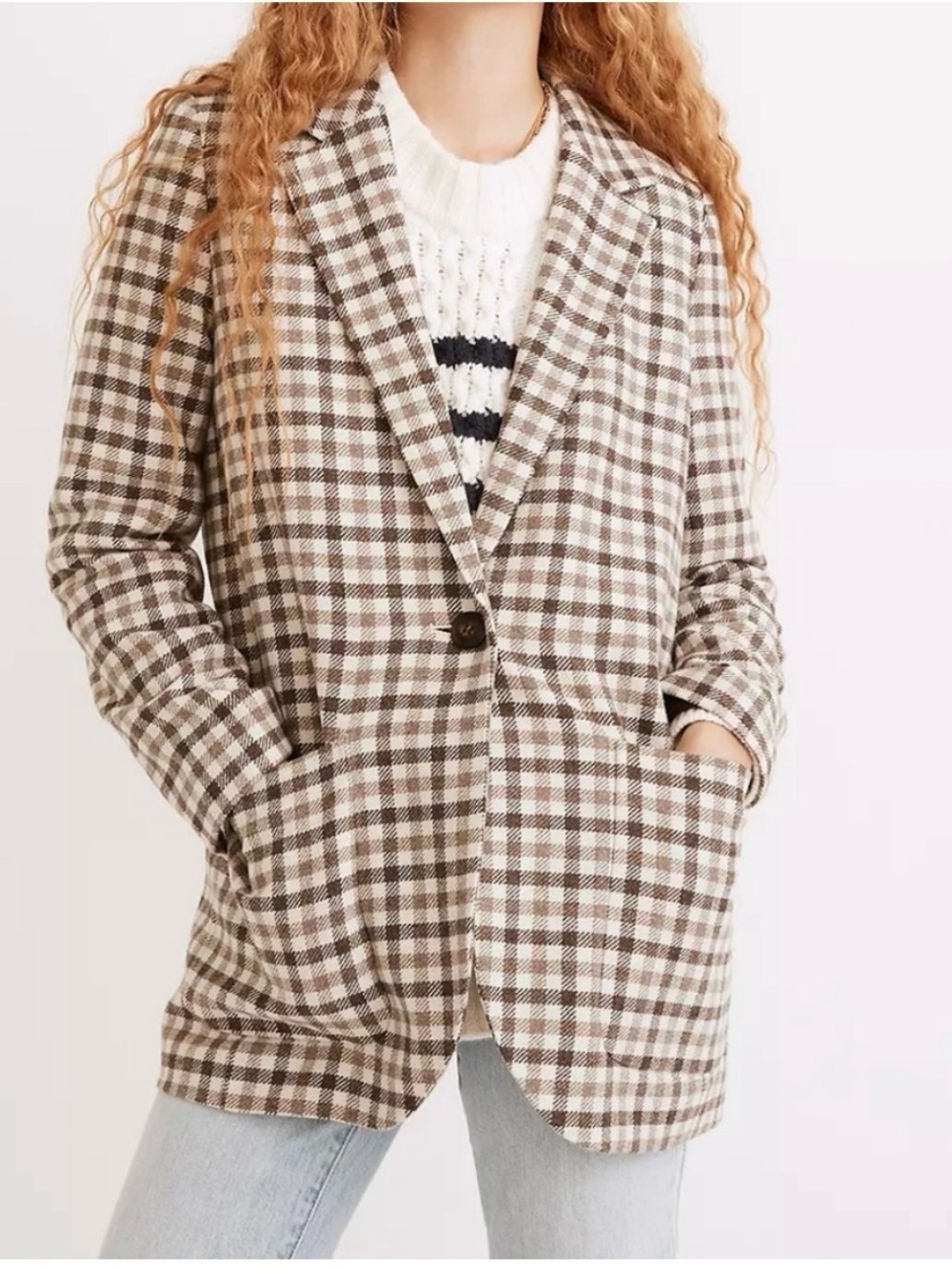 Madewell Brown & White Checked Blazer